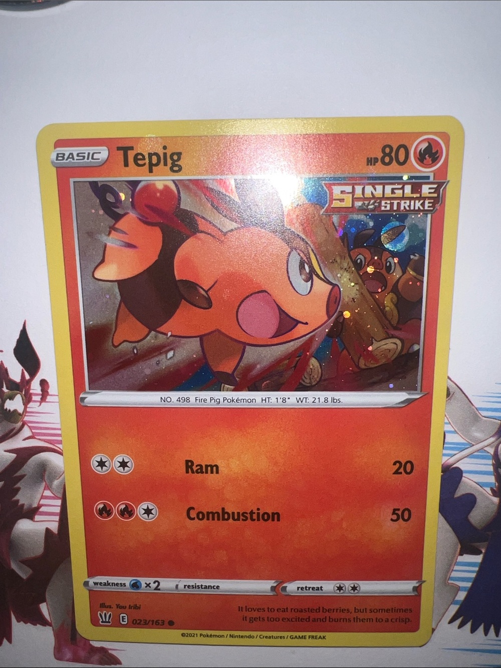 Pokemon Tepig Holographic Card - Orange, Yellow, Red